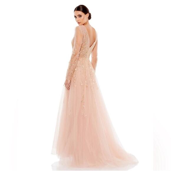 NWT MAC DUGGAL Blush Pink Embellished V-Neck Tulle Deep V-Back Gown Women’s - Picture 14 of 14